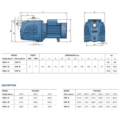 Насос Pedrollo JSWm 1CX Насос Pedrollo JSWm 1CX
